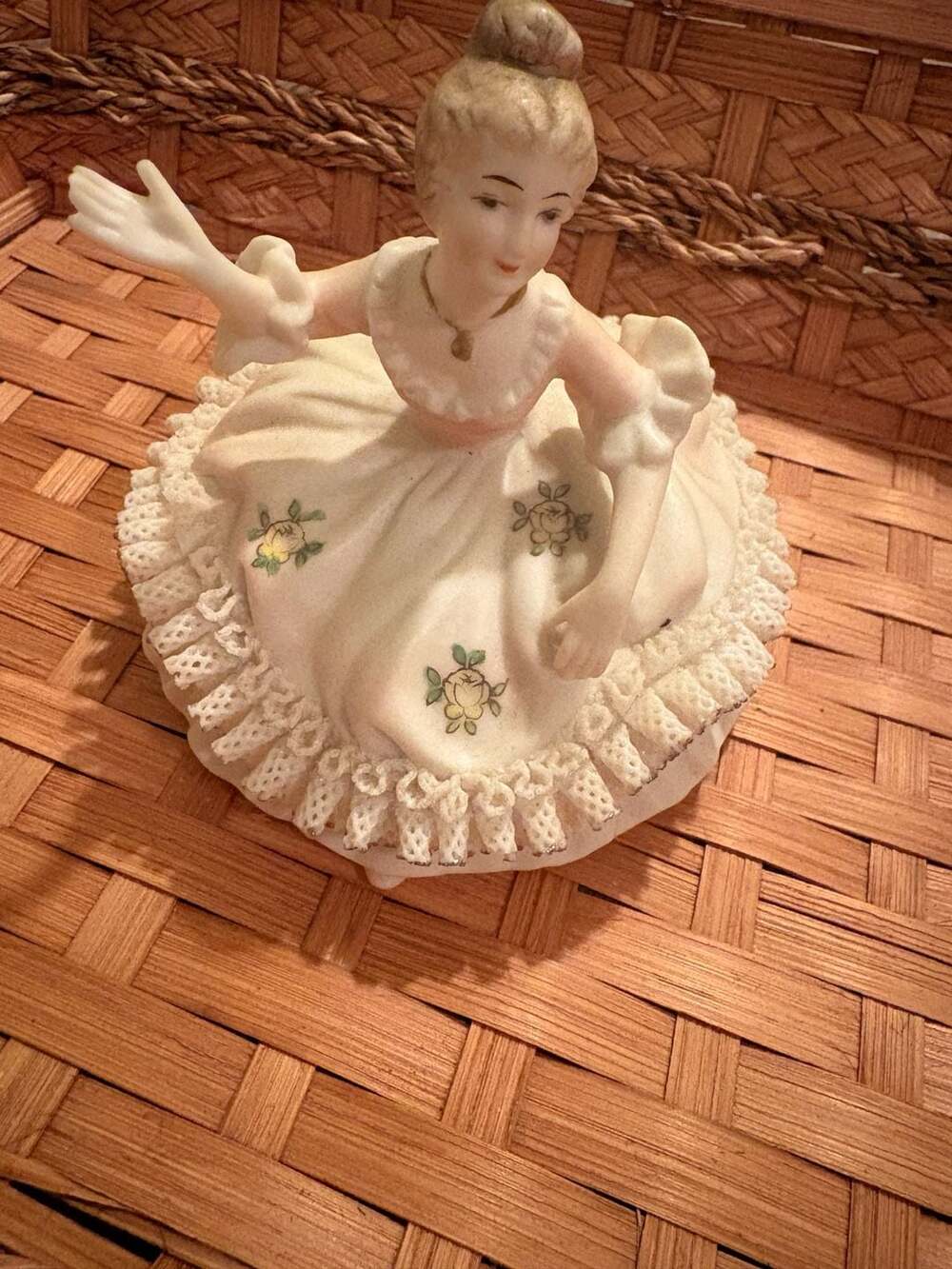 Vintage Ardalt Lenwile Bisque Porcelain Victorian Lady Figurine Trinket Box with
